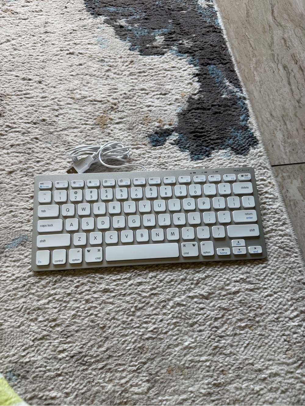 White Compact Wired Bluetooth Keyboard for Home Office